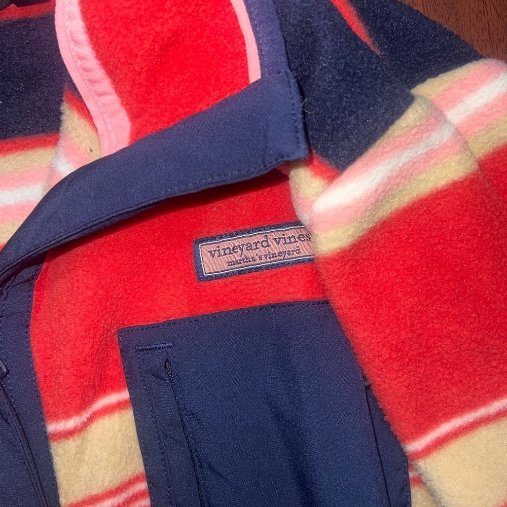 Vineyard Vines Coral, Navy & Cream Striped Half-Zip Pullover - Picture 3 of 5